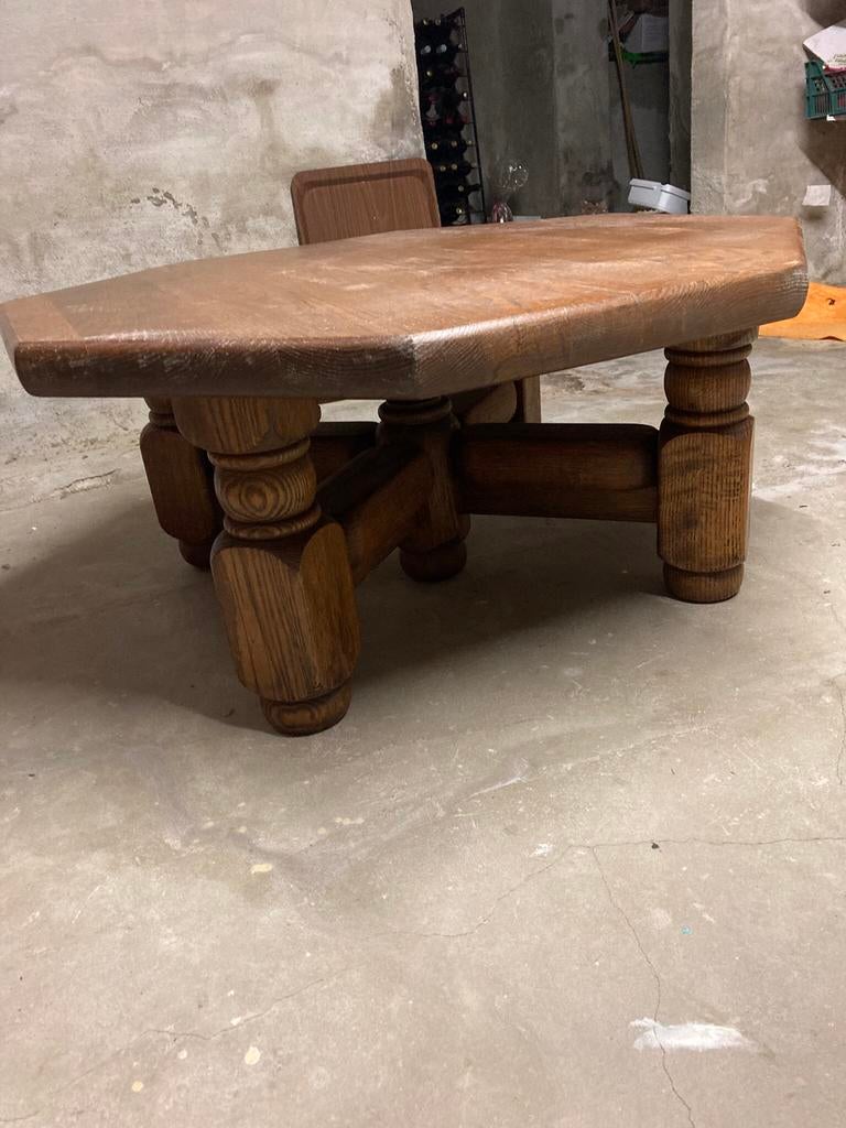 Zeshoekige zware eiken salontafel, Ophalen, Gebruikt