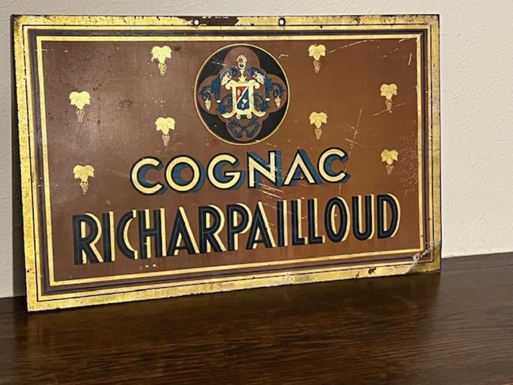 Plaque publicitaire en tôle pour le cognac Richarpailloud, Collections, Enlèvement, Panneau publicitaire