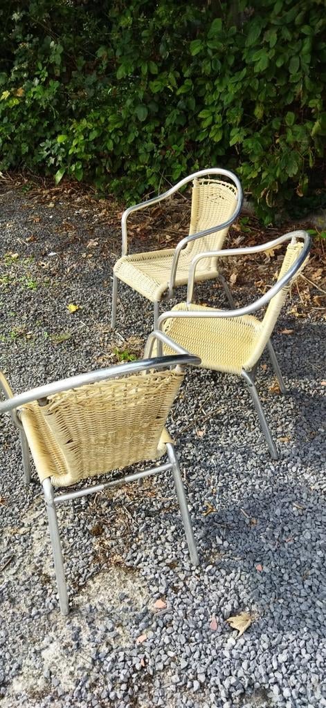3 rieten tuinstoelen 120€/ stuk Bieden tot 30 juni, Ophalen of Verzenden, Zo goed als nieuw, Aluminium