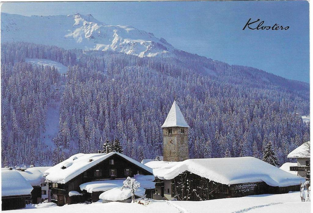 Zwitserland 036-172 Klosters Prattigau Dorfpartie mit Kirche, Envoi