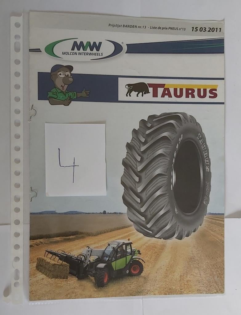 Tarif pneus Taurus brochure agricole, Enlèvement ou Envoi, Comme neuf, Dépliant