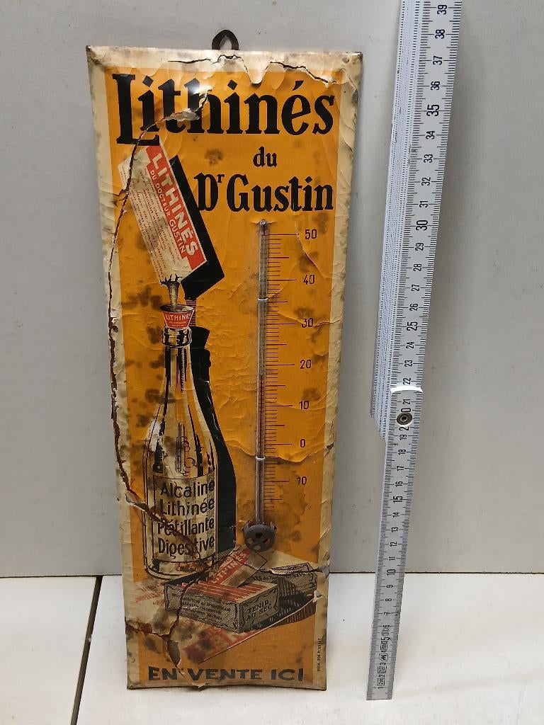 Vintage Lithinés Dr. Gustin reclamethermometer, Ophalen of Verzenden, Gebruikt, Gebruiksvoorwerp