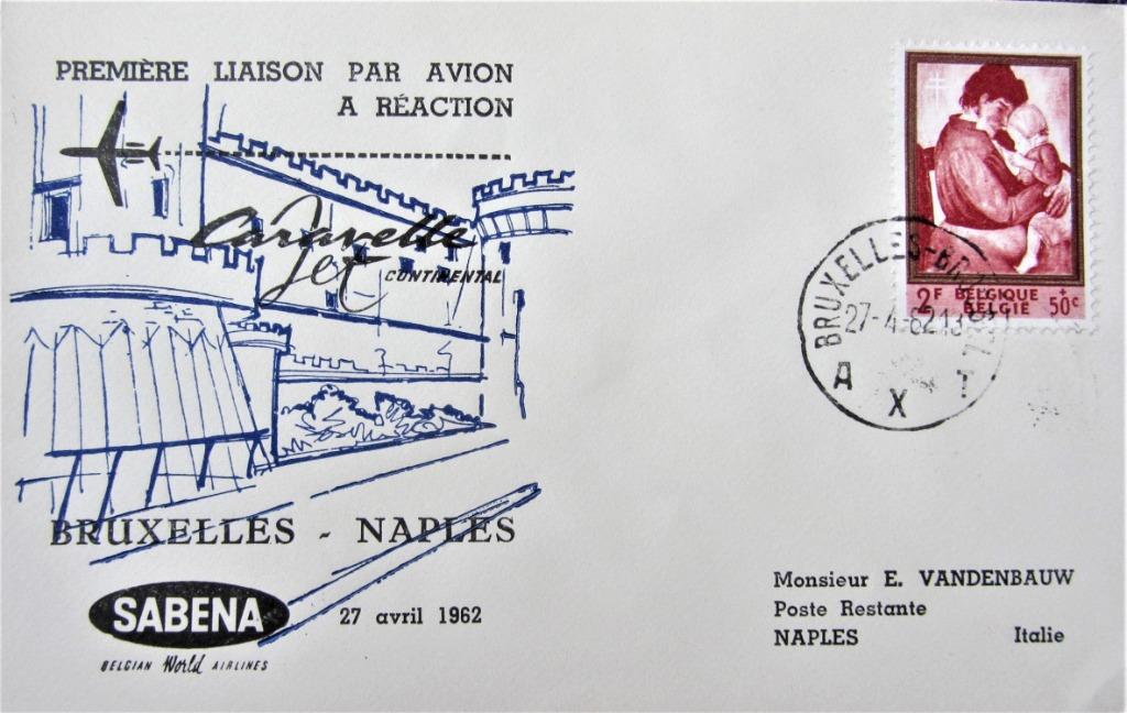 FDC SABENA- BRUSSEL- NAPELS 1962, Enlèvement ou Envoi, Affranchi, Avions
