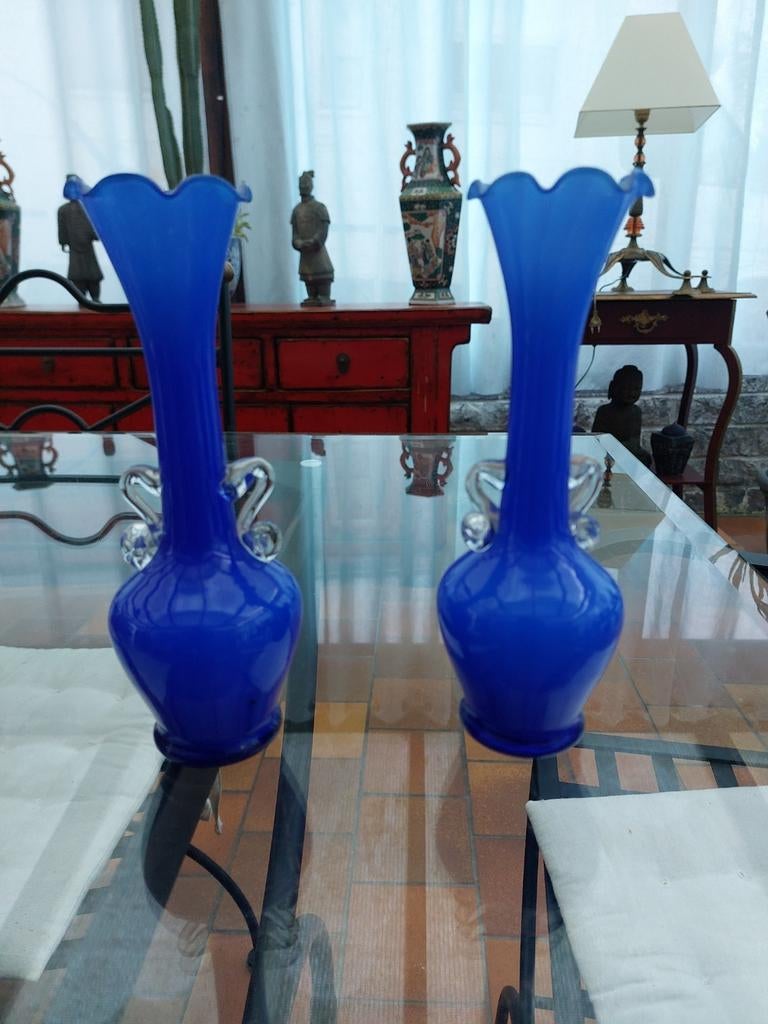 2 superbes vases en bleu cobalt années 60 - 70, Enlèvement ou Envoi