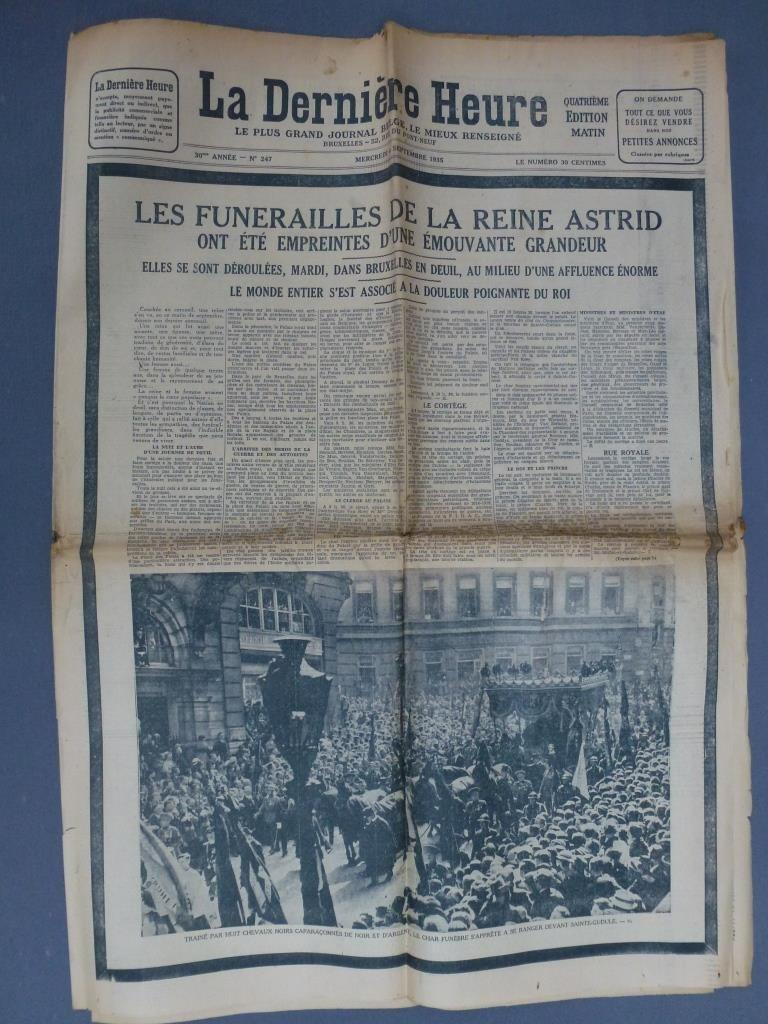 La Dernière Heure 4 septembre 1935 begrafenis koningin As, Verzamelen, Ophalen of Verzenden, Gebruikt, Overige typen