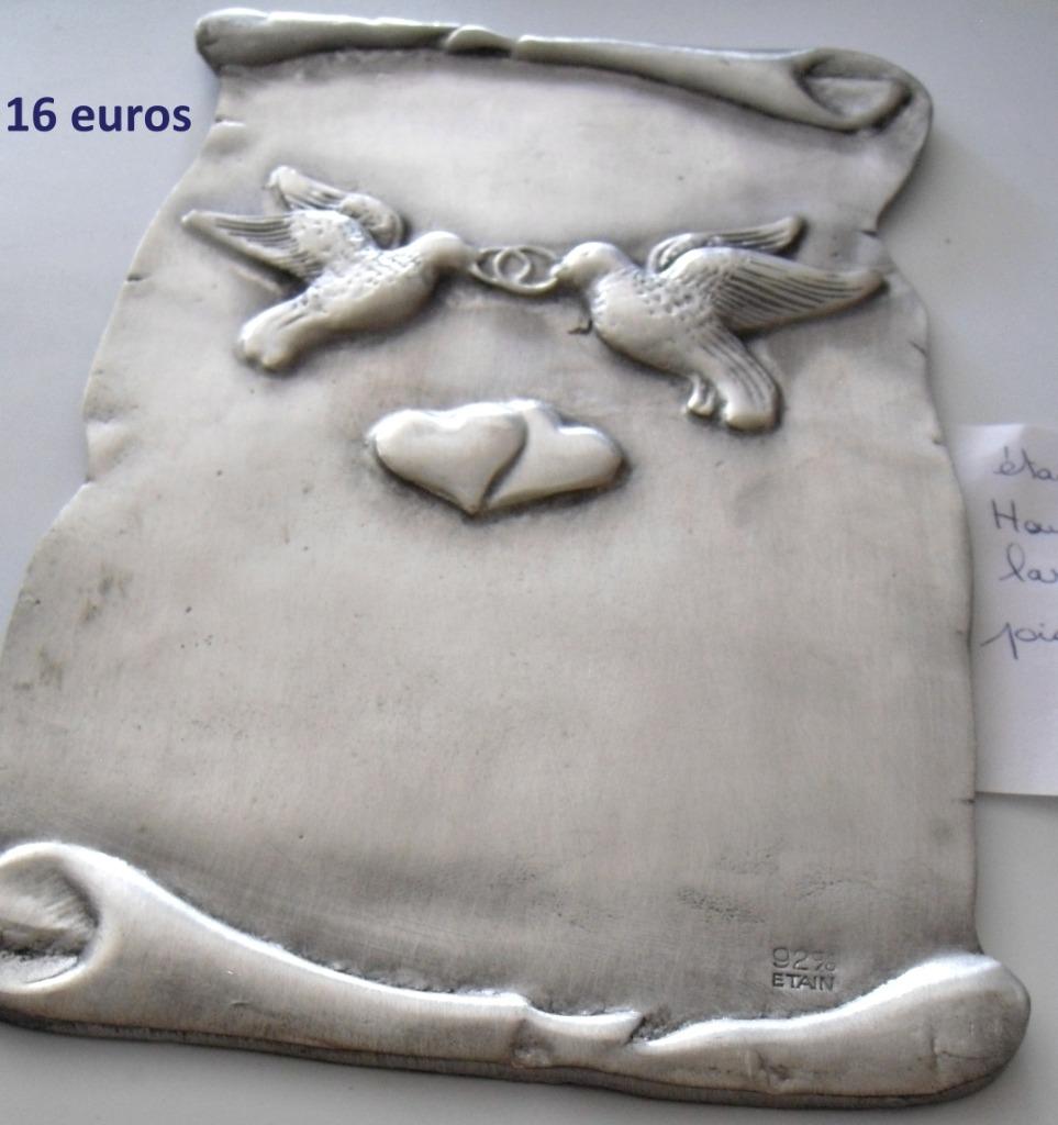 Plaque parchemin en étain (92%): coeurs + colombes à graver, Enlèvement ou Envoi, Neuf