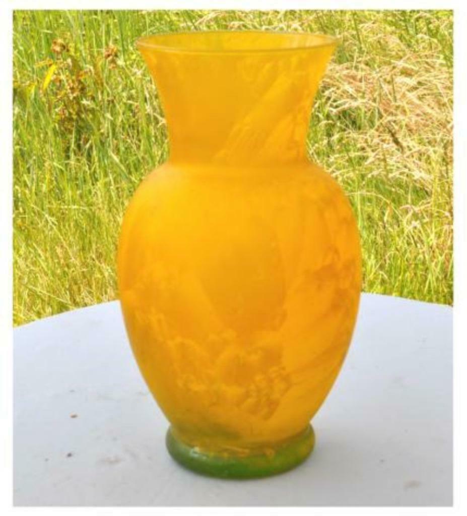 §vase en verre peint jaune, Huis en Inrichting, Woonaccessoires | Vazen, Gebruikt, Geel, Ophalen of Verzenden, Glas