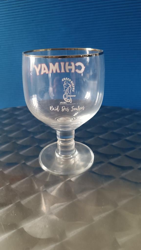 Verre Chimay 33cl crazy bikers raid des sources, Ophalen of Verzenden, Zo goed als nieuw