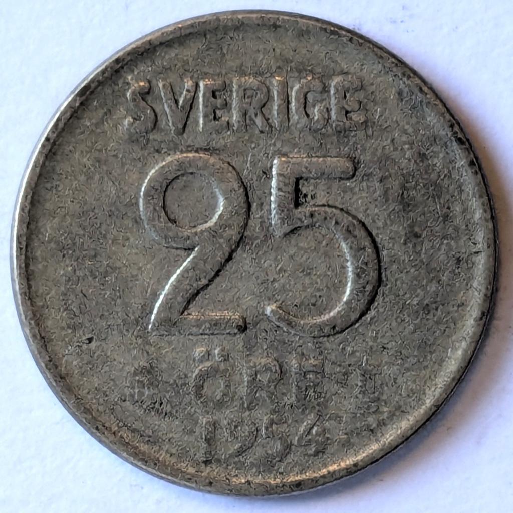Munt Zweden: 25 öre 1954 TS - Zilver, Ophalen of Verzenden, Overige landen, Losse munt, Zilver