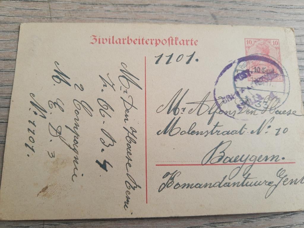 Carte postale du soldat 1917, Den Haese Remi, 2companie, Timbres & Monnaies, Lettres & Enveloppes | Étranger, Enlèvement ou Envoi