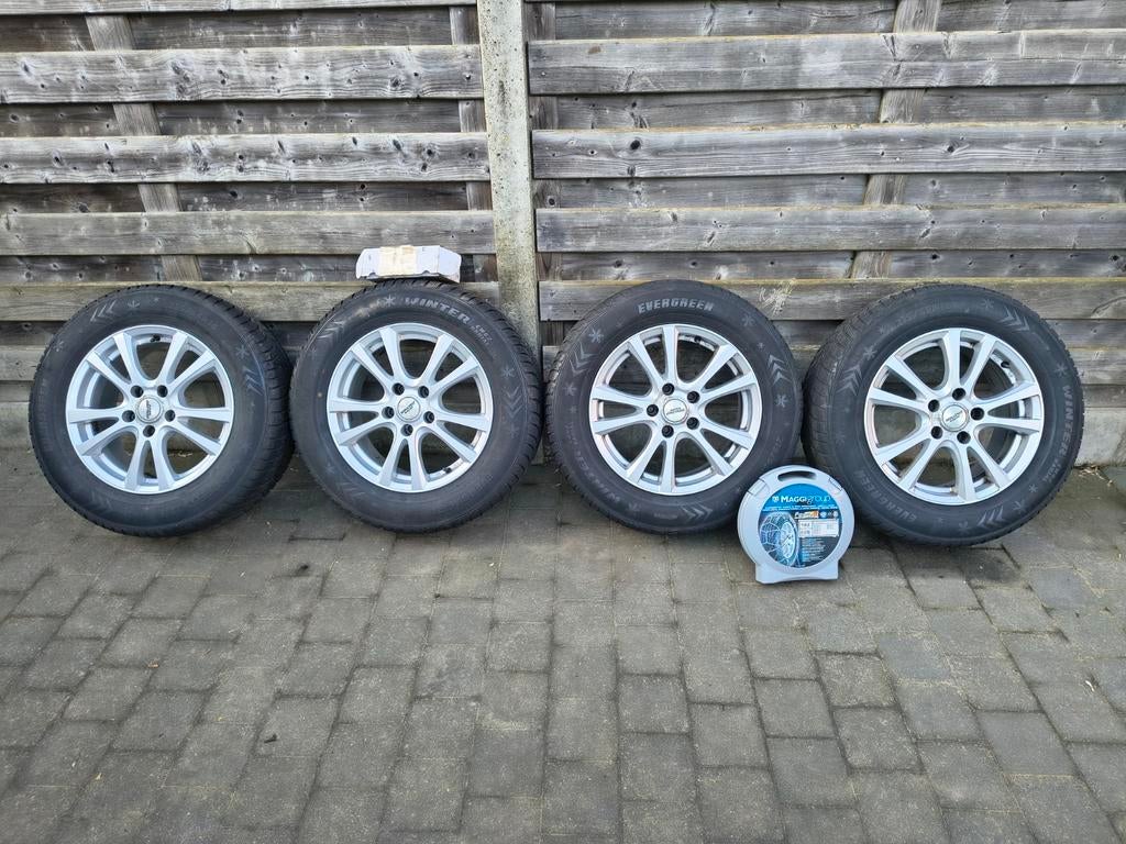 Velgen met winterband 5x114,3 + gratis sneeuwkettingen, Auto-onderdelen, Ophalen, Winterbanden, Velg(en)
