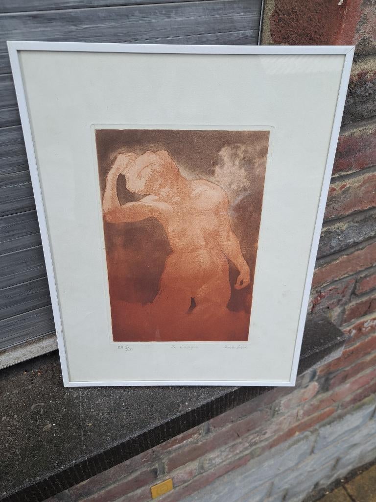 eau forte epreuve d artiste signe armand rassenfosse, Antiek en Kunst, Ophalen of Verzenden