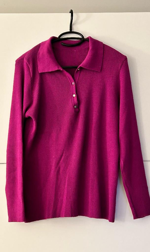 Fuchsia pull met kraagje en gouden knoopjes, Kleding | Dames, Ophalen of Verzenden, Zo goed als nieuw, Maat 42/44 (L), Roze