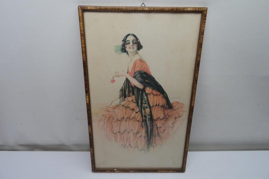 Originele art deco litho van Gaspar Camps,in kader., Ophalen of Verzenden