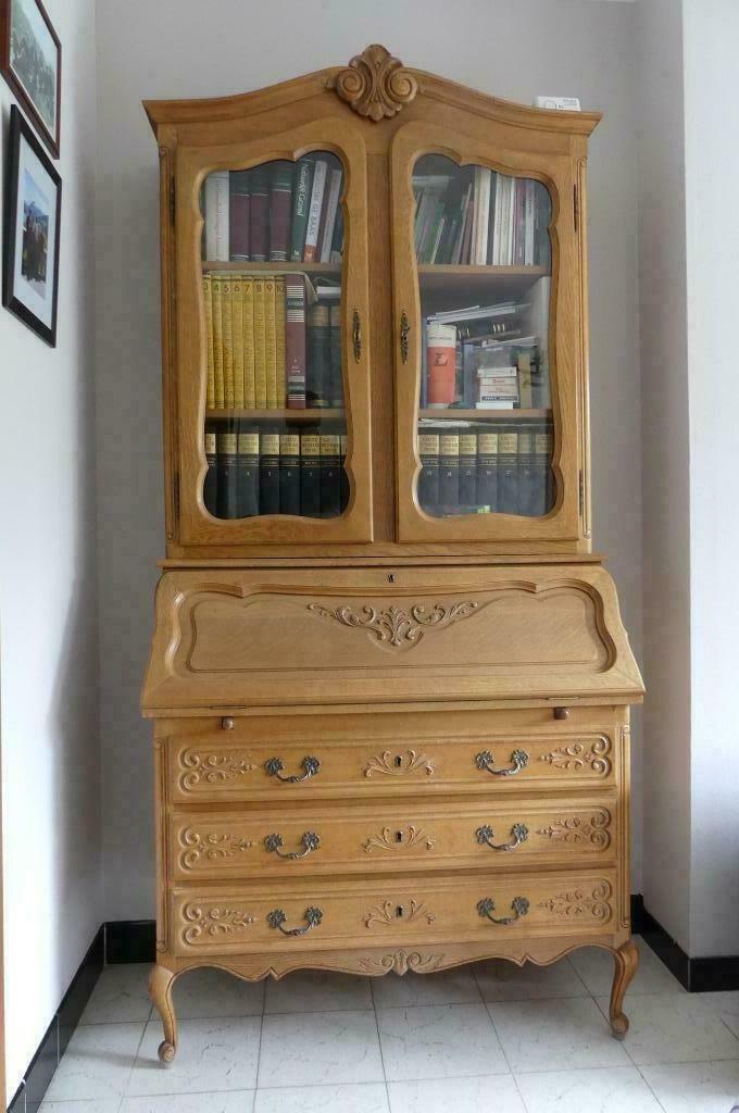 Bureau met boekenkast, Ophalen, Gebruikt, Eikenhout, Met deur(en)