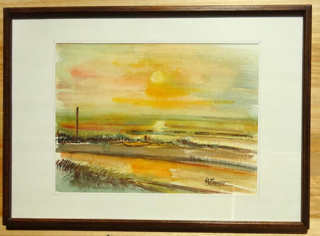 Lode Herreman, aquarel, 36 x 27 cm, Zon en Zee, Enlèvement ou Envoi