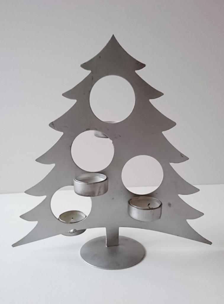Kerstboom metaal theelichthouder zilverkleurig  /  H= 28 cm, Ophalen of Verzenden, Gebruikt