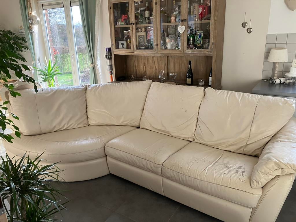 Fauteuil angle 3-4 places similicuir beige, 125 cm ou plus, Enlèvement, Utilisé, Cuir