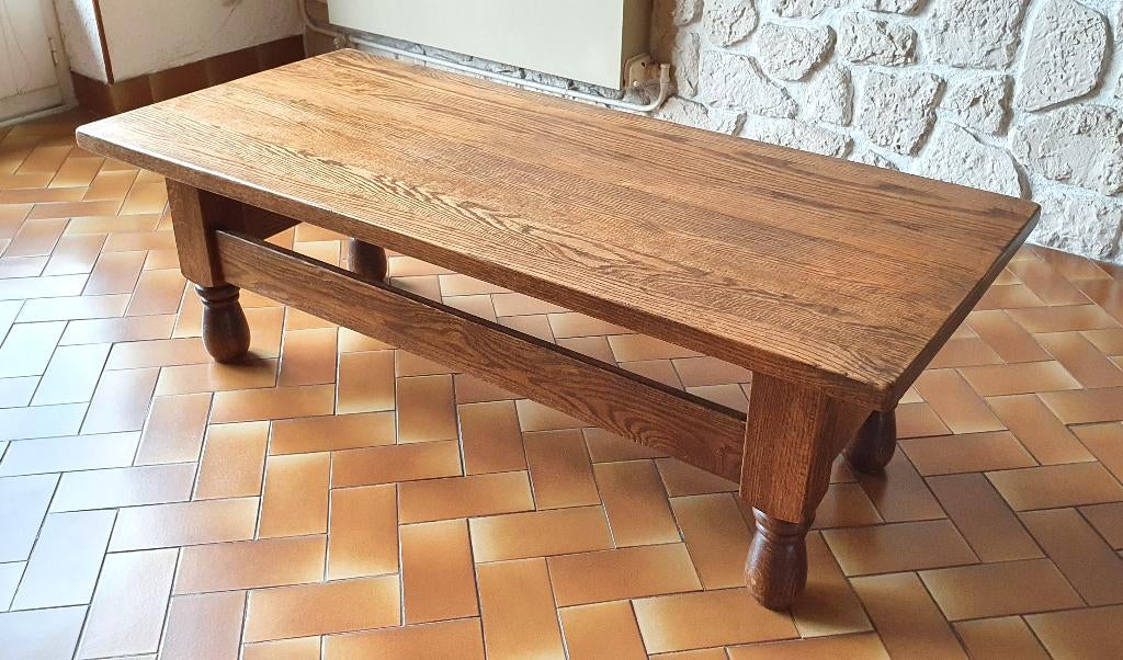 Table basse de salon en bois massif. L 132 x l 60 x H 43 cm, 100 à 150 cm, Moins de 50 cm, Enlèvement, Utilisé