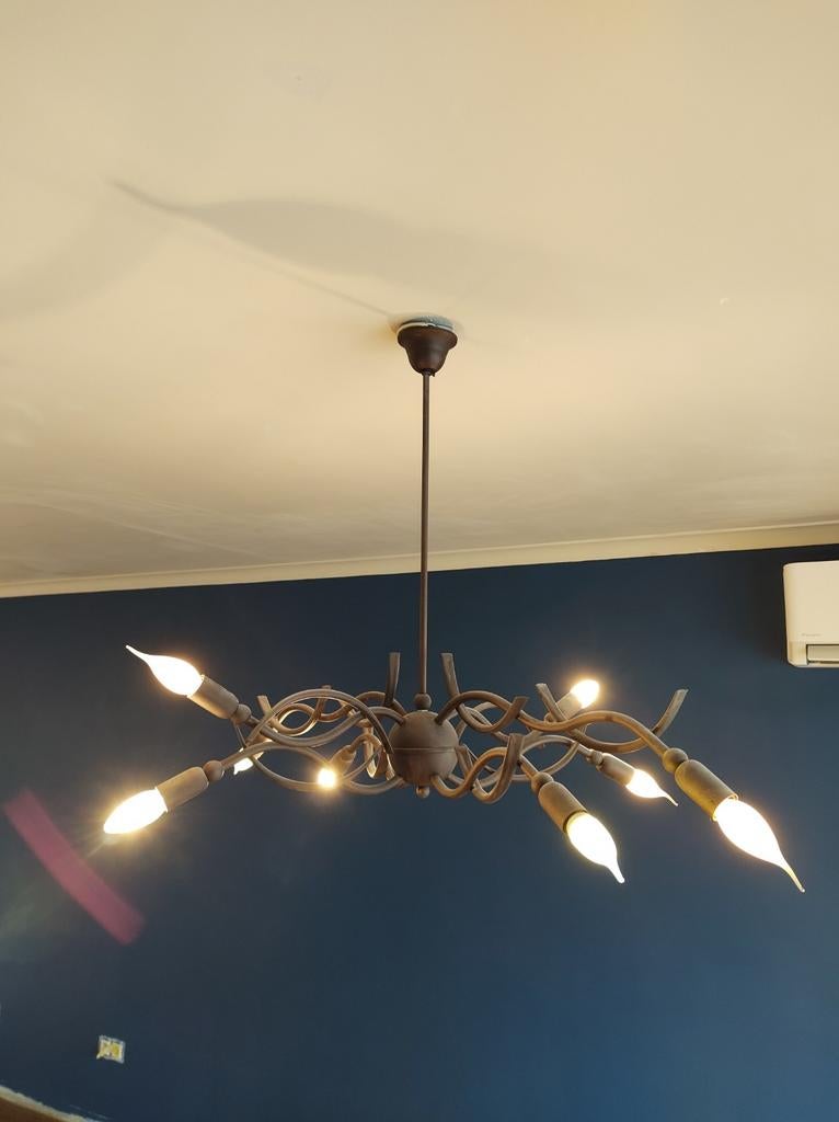 Landelijke luster roestbruin incl. lampen, Ophalen, Metaal
