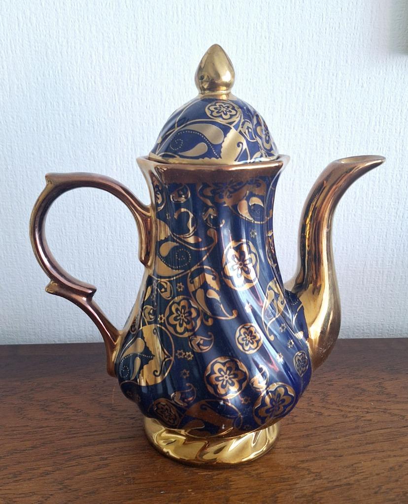 Vintage  blauwe kobalt  koffie/theepot met goud afgewerkt, Ophalen of Verzenden