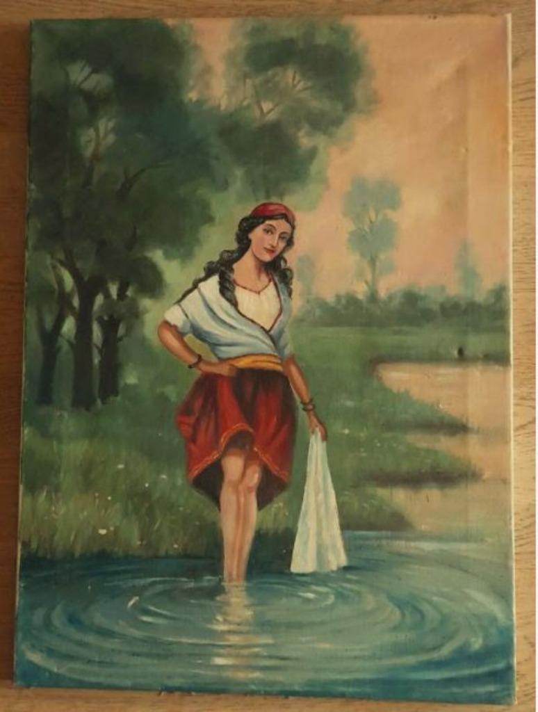 vintage schilderij `` Jonge Zigeunerin`` 50er jaren, Enlèvement, Maison et Meubles