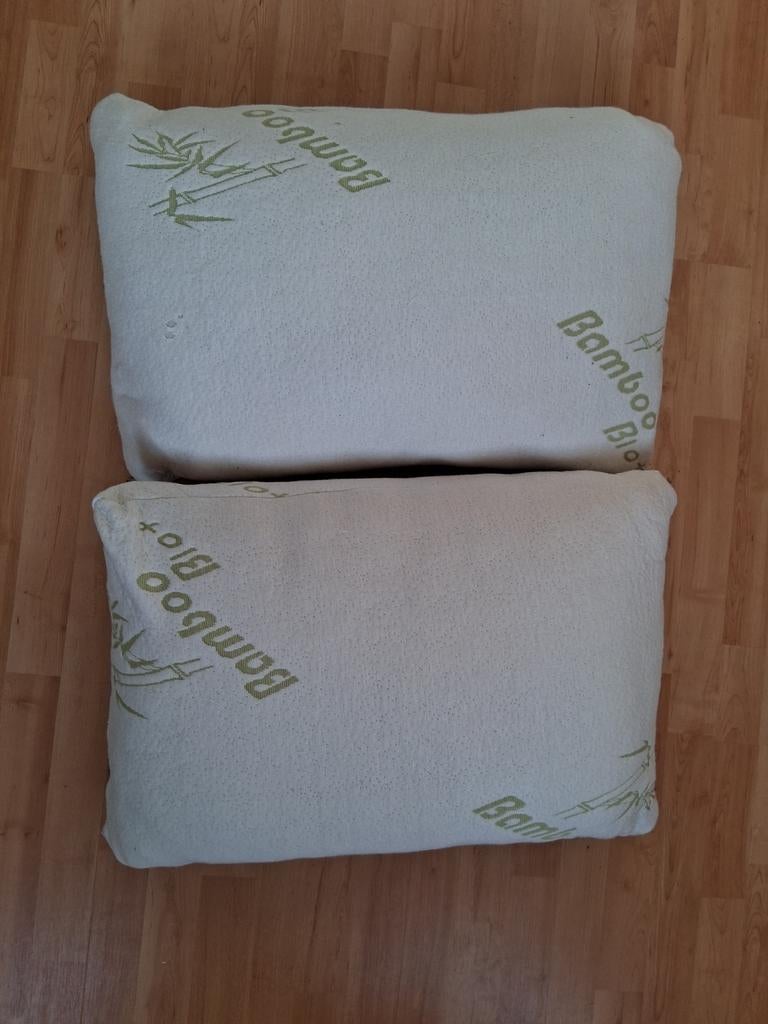 2 kussens van traagschuim van bamboe, Ophalen, Gebruikt, Tweepersoons, Kussen