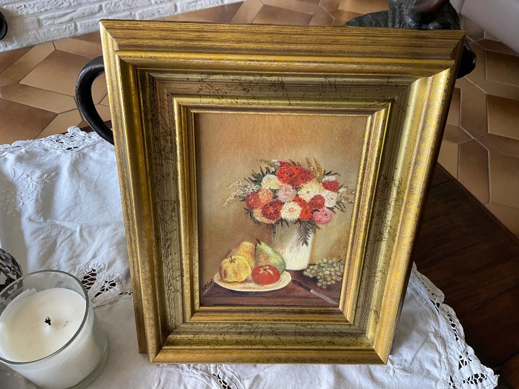 Schilderij stilleven bloemen en fruit, Ophalen of Verzenden
