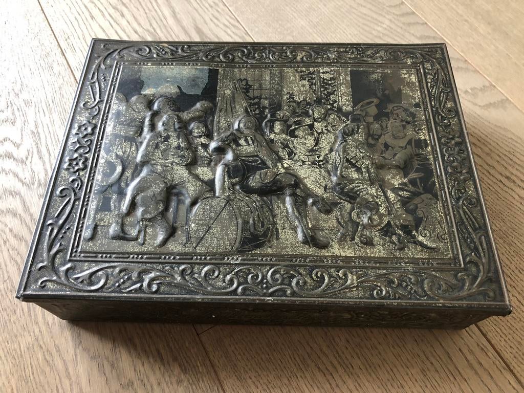 Vintage metalen koekendoos Van der Helst, Enlèvement, Utilisé, Biscuits