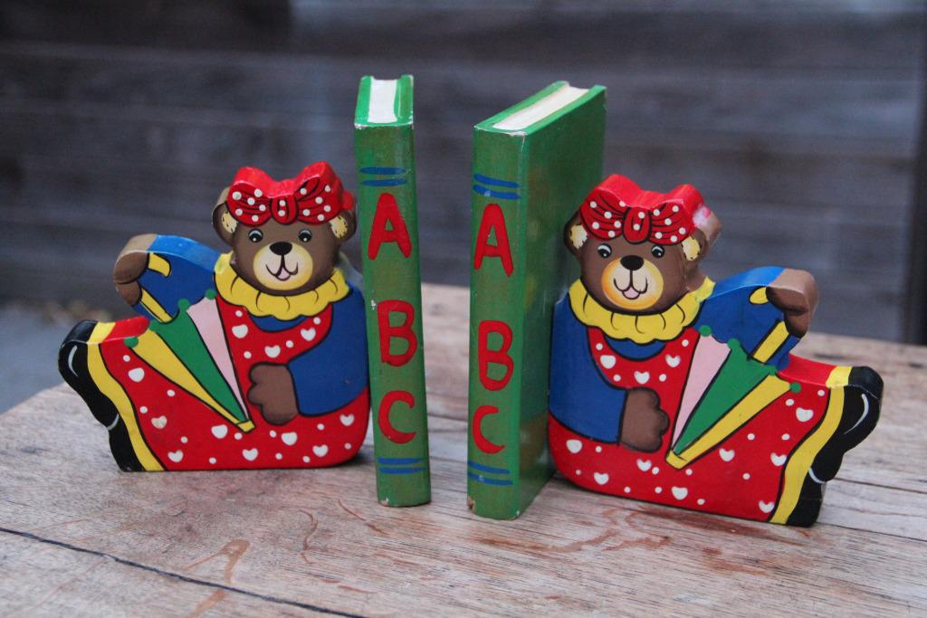 Serre-livres d'enfant anciens en bois coloré, Antiquités & Art, Enlèvement ou Envoi