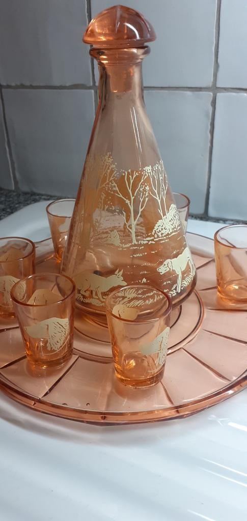 Carafe vintage rose blush avec lunettes, Enlèvement