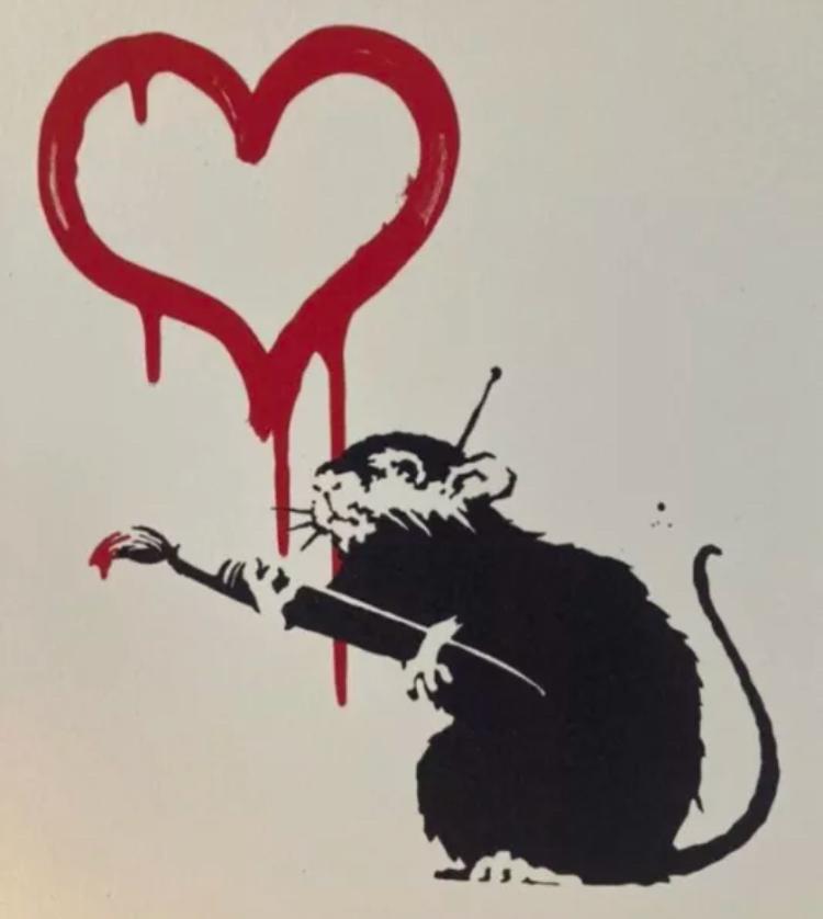 BANKSY : Rat Love. Lithographie avec certificat, Enlèvement ou Envoi