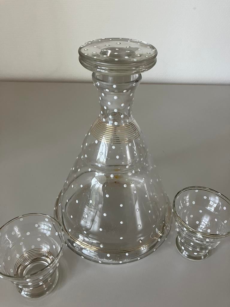 VINTAGE Karaf + 2 borrelglaasjes., Ophalen of Verzenden
