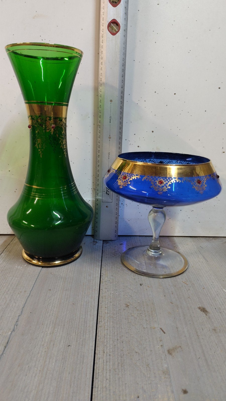 Vintage vaas en bokaal met bladgoud, Ophalen