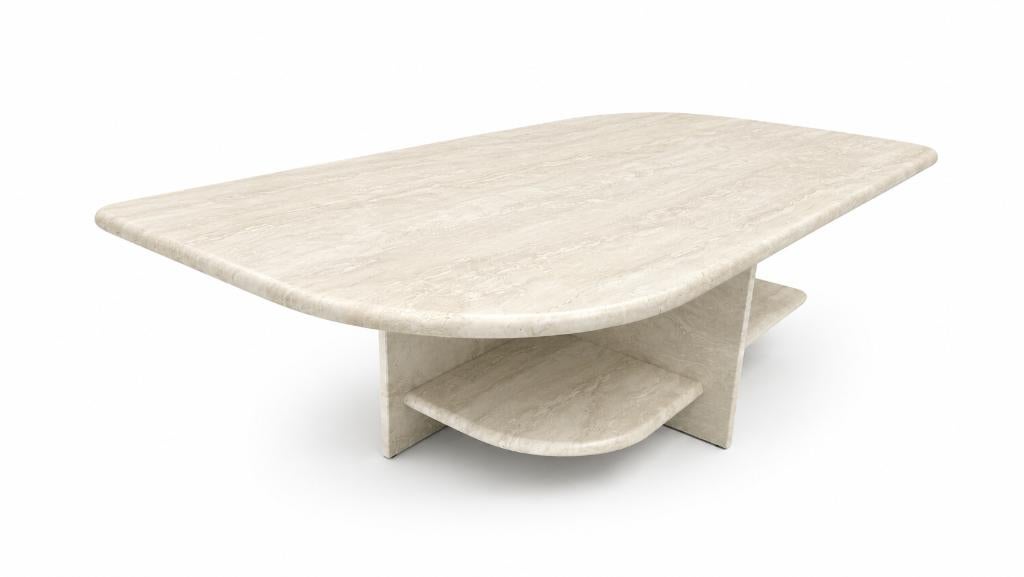 Vintage ('70s) Travertijn Salontafel, Ophalen, Overige materialen, 100 tot 150 cm, 50 tot 100 cm