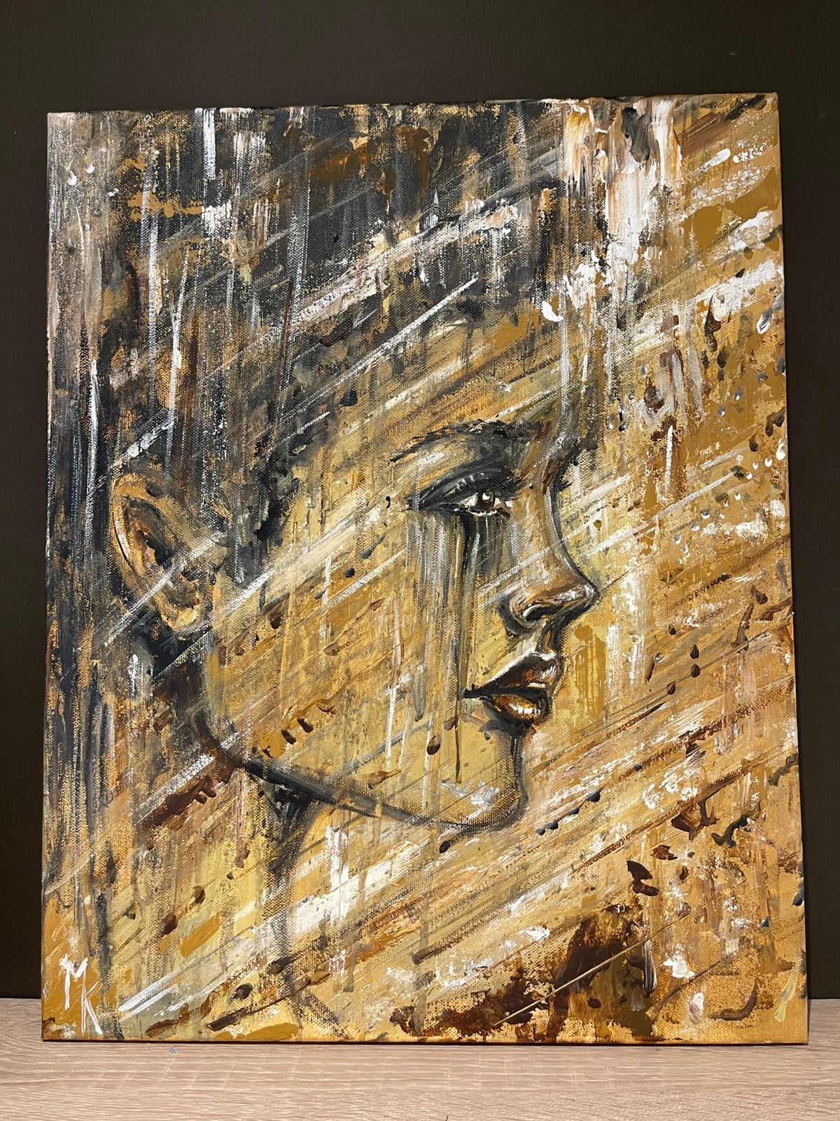 Expressief schilderij met bruintinten Mk Art, Ophalen of Verzenden
