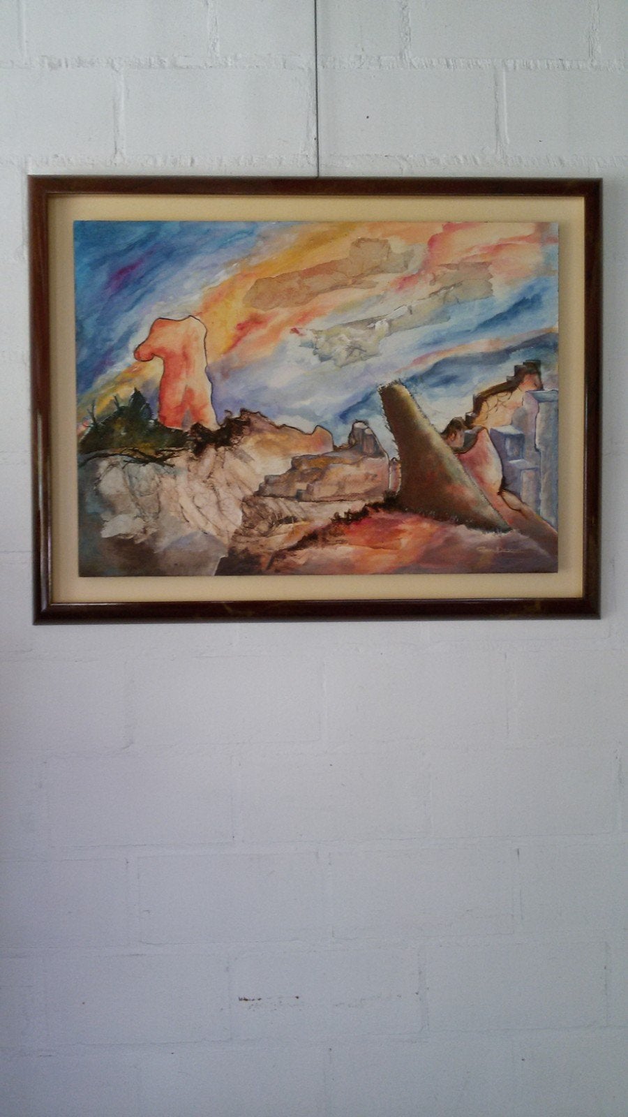 Surrealistisch Kunstwerk. Professionele omlijsting.88x68 cm, Antiquités & Art, Cadre spécial, Panneau, Enlèvement, Technique mixte