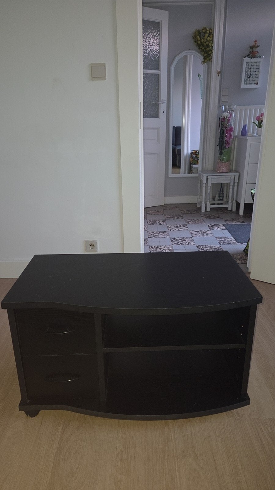 Petit meuble TV noir avec tiroirs et niches – Pratique et co, Ophalen, Gebruikt, 50 tot 100 cm, Minder dan 100 cm