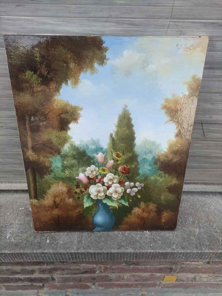 Huile sur panneau la forêt signe Carl prevot, Antiek en Kunst, Ophalen of Verzenden, Paneel