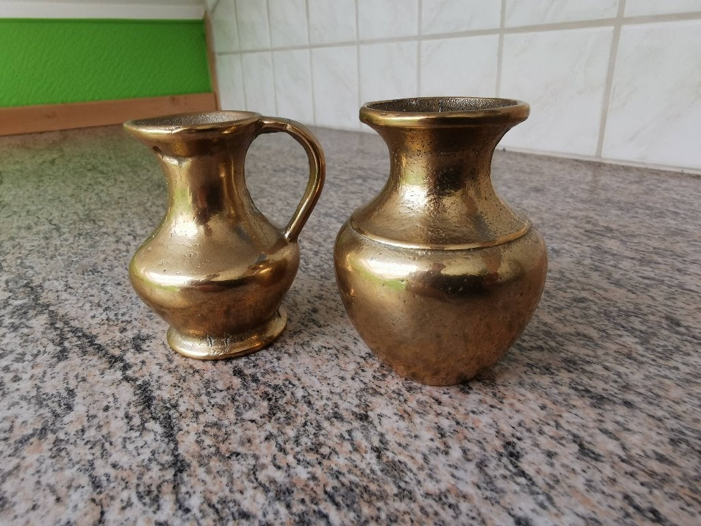 Vintage ensemble mini pichet / vase laiton massif, Envoi