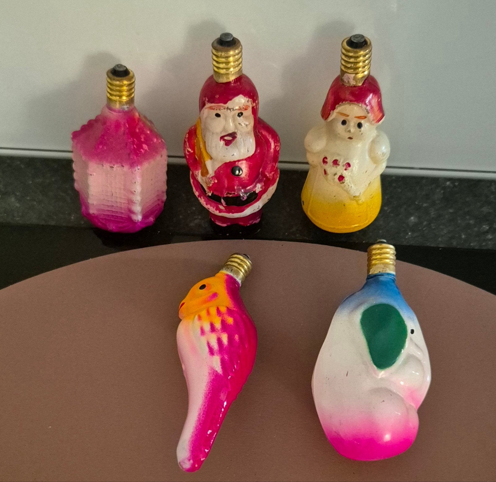 werkende 5 antieke kerstlampjes/melkglas(Japan), Antiek en Kunst, Ophalen
