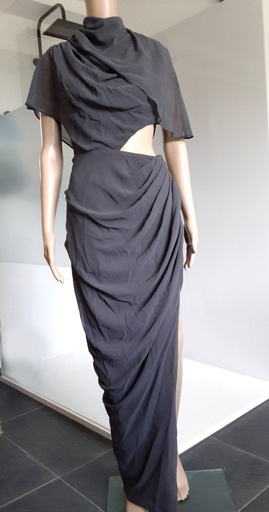 Avondjurk asymmetrisch gedrapeerd grijs Asos Design 34, Kleding | Dames, Galajurk, Nieuw, Ophalen of Verzenden, Maat 34 (XS) of kleiner