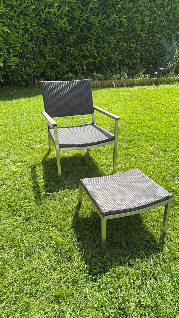 Chaise de Jardin et repose pieds en Inox, Enlèvement ou Envoi, Comme neuf, Inox