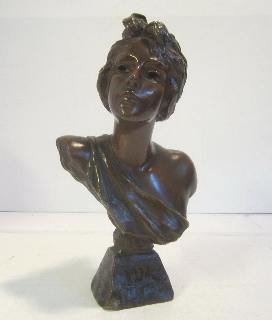 Antiek Villanis brons bust IDA, art nouveau, ca 1900, Antiek en Kunst, Ophalen of Verzenden, Brons, Vrouw, Buste