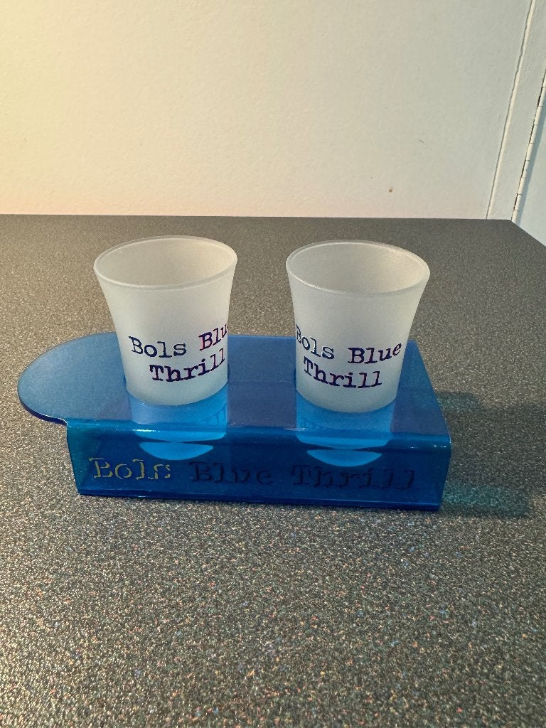Set Bols Blue Thrill - 2 verres avec support - vintage, Enlèvement, Comme neuf, Verres et Verres à shot