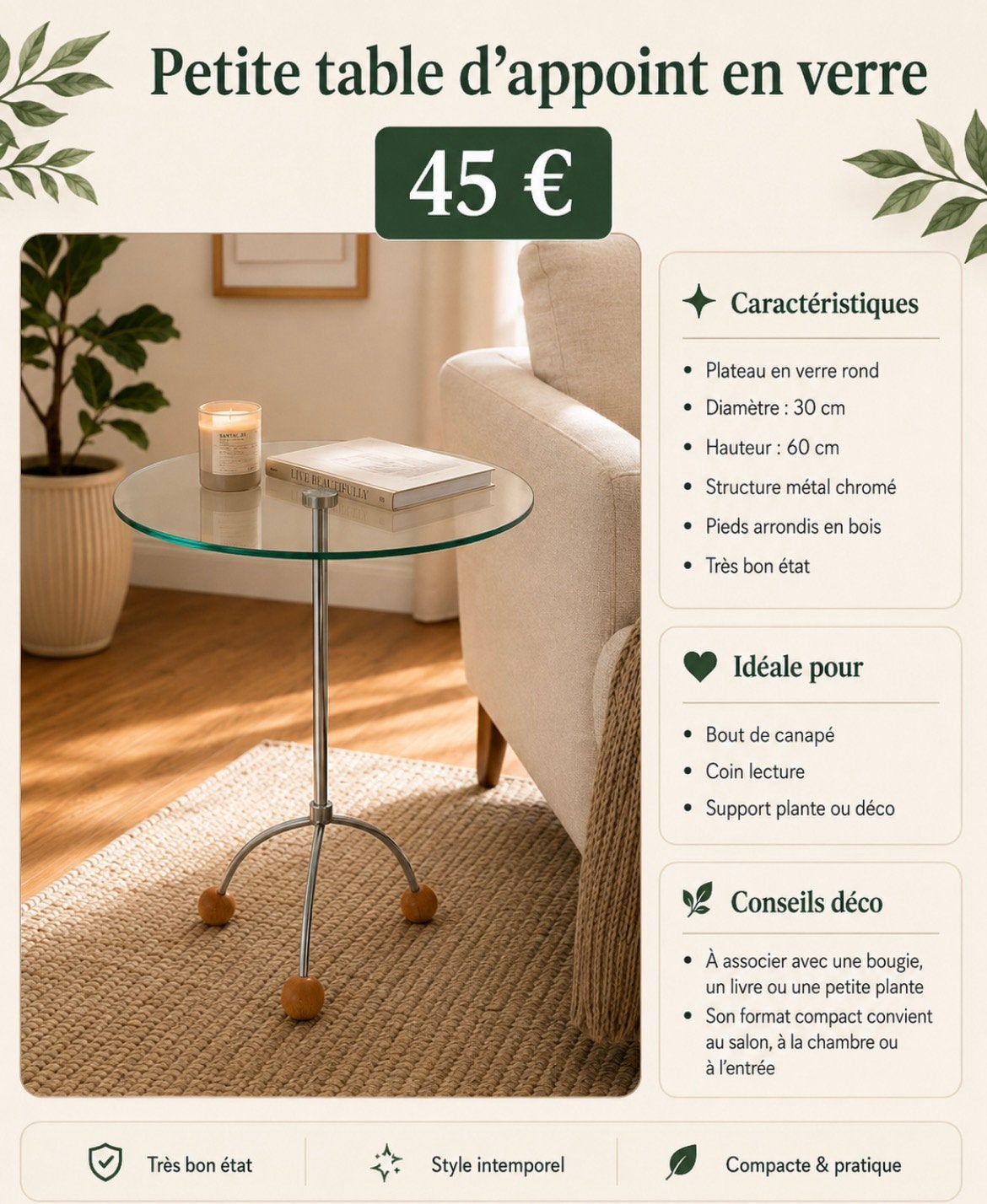 Glazen bijzettafeltje, Huis en Inrichting, Tafels | Salontafels, Ophalen, Zo goed als nieuw, Rond, Glas