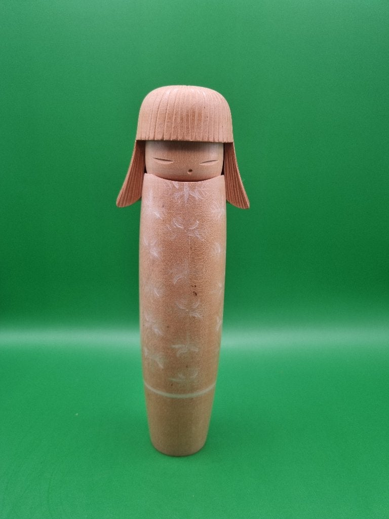 Prachtige zeldzame Oboroya kokeshi van Katase Kahei, Hout, Geschilderd, Ophalen of Verzenden, 18 cm