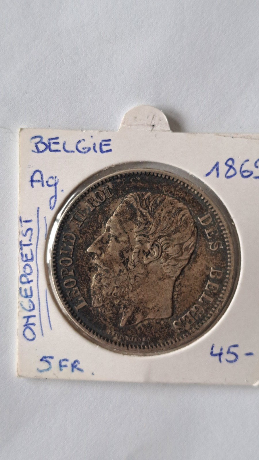 Belgique 5 pour 1869 AG NON POLI, Timbres & Monnaies, Enlèvement ou Envoi