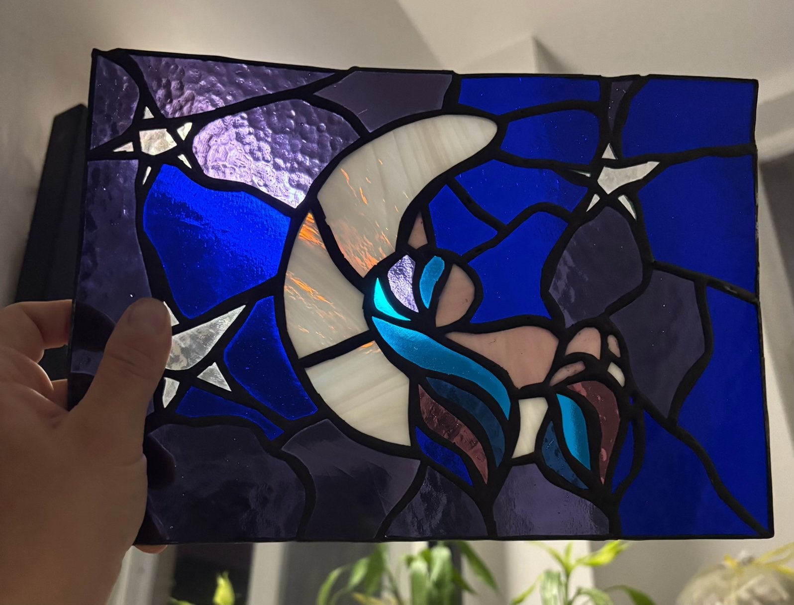 Vitrail fait à main licorne sur la lune, Antiquités & Art, Enlèvement ou Envoi