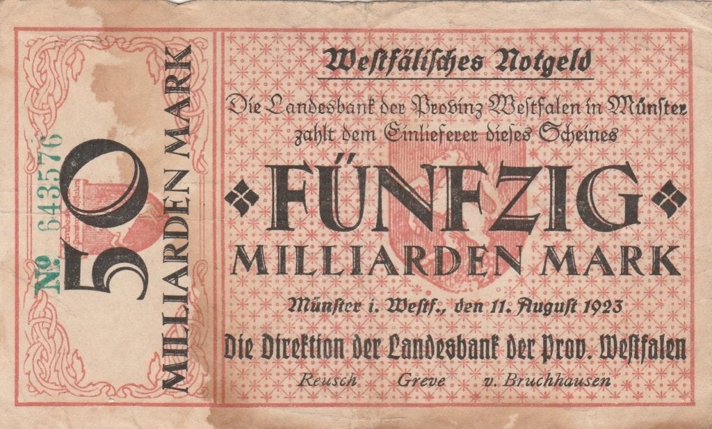 50 milliarden mark 1923, Enlèvement ou Envoi, Allemagne, Billets en vrac